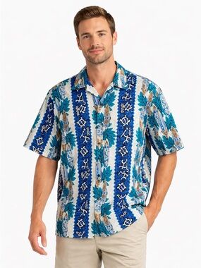 Pacific Legend Hawaiian Shirt Surfboard Aloha Button Up Blue Made Hawaii large